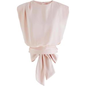 imageCHICWISH Womens WhiteLight YellowSagePinkPistachio Satin Tie Back Sleeveless TopPink