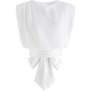 imageCHICWISH Womens WhiteLight YellowSagePinkPistachio Satin Tie Back Sleeveless TopWhite