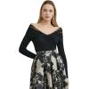 imageCHICWISH Women Black Off Shoulder Knit Top Sexy Long Sleeve Mesh Spliced Night Out Tunics TopsBlack