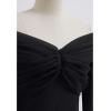 imageCHICWISH Women Black Off Shoulder Knit Top Sexy Long Sleeve Mesh Spliced Night Out Tunics TopsBlack
