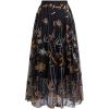 imageCHICWISH Women Floral Embroidered Tulle Skirt Flared A Line High Elastic Waist Mesh DoubleLayered Midi SkirtBlack
