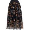 imageCHICWISH Women Floral Embroidered Tulle Skirt Flared A Line High Elastic Waist Mesh DoubleLayered Midi SkirtBlack