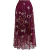 imageCHICWISH Women Floral Embroidered Tulle Skirt Flared A Line High Elastic Waist Mesh DoubleLayered Midi SkirtBurgundy