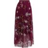 imageCHICWISH Women Floral Embroidered Tulle Skirt Flared A Line High Elastic Waist Mesh DoubleLayered Midi SkirtBurgundy