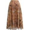 imageCHICWISH Women Floral Embroidered Tulle Skirt Flared A Line High Elastic Waist Mesh DoubleLayered Midi SkirtCamel
