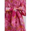 imageCHICWISH Women Floral Jacquard Mini Dress Puff Sleeves Mock Neck Button Garedn Party Organza Casual Dress with BeltHot Pink