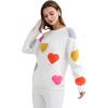 imageCHICWISH Women Fuzzy Knitted Sweater Colorful Heart Long Sleeve Pullover Tops Crewneck Casual Chunky Valentines SweatersWhite