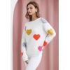 imageCHICWISH Women Fuzzy Knitted Sweater Colorful Heart Long Sleeve Pullover Tops Crewneck Casual Chunky Valentines SweatersWhite