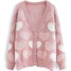 imageCHICWISH Women Fuzzy Pearl Heart Knit Cardigan Romantic V Neck Button Long Sleeve Valentines Holiday Soft Sweater CardigansPink Pearly Cardigan