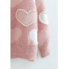 imageCHICWISH Women Fuzzy Pearl Heart Knit Cardigan Romantic V Neck Button Long Sleeve Valentines Holiday Soft Sweater CardigansPink Pearly Cardigan