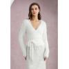 imageCHICWISH Women Fuzzy V Neck Wrap Knit Top Tie Waist Knot Long Sleeve Soft Pullover Sweater Casual Fall Winter Solid TopWhite
