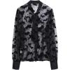 imageCHICWISH Women Mesh Tops Velvet Bats Printed Casual Shirt Self Tie Knot V Neck Long Sleeve Halloween Holiday Buttoned BlouseBlack