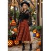 imageCHICWISH Women Mesh Tops Velvet Bats Printed Casual Shirt Self Tie Knot V Neck Long Sleeve Halloween Holiday Buttoned BlouseBlack