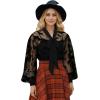 imageCHICWISH Women Mesh Tops Velvet Bats Printed Casual Shirt Self Tie Knot V Neck Long Sleeve Halloween Holiday Buttoned BlouseBlack