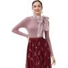 imageCHICWISH Women Organza Bowknot Neck Knit Top Long Sleeve Elegant Slim Fitted Fall Casual Solid Pullover TopsDusty Pink