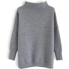 imageCHICWISH Womens LinenWhiteGrey Cozy Ribbed Long Sleeve Turtleneck Knit Top Pullover SweaterGrey