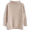 imageCHICWISH Womens LinenWhiteGrey Cozy Ribbed Long Sleeve Turtleneck Knit Top Pullover SweaterLinen