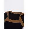 imageCHICWISH Womens Long Sleeve Fall Fashion BlackCream Square Neck Knit Top Split Bell Cuffs Pullover Casual SweaterBlack