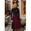 imageCHICWISH Womens Pumpkin Tulle Tutu Skirt Velvet Bats Elastic Waist Halloween Party Layered Mesh Midi SkirtBurgundy