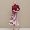 imageCHICWISH Womens Stripe Print Turtleneck Knit Midi DressBurgundy