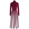 imageCHICWISH Womens Stripe Print Turtleneck Knit Midi DressBurgundy