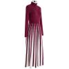 imageCHICWISH Womens Stripe Print Turtleneck Knit Midi DressBurgundy