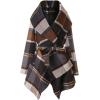 imageCHICWISH Womens Turn Down Shawl Collar Earth Tone Check Asymmetric Hemline Wool Blend CoatBrownnew