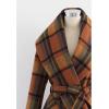 imageCHICWISH Womens Turn Down Shawl Collar Earth Tone Check Asymmetric Hemline Wool Blend CoatCaramel
