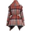 imageCHICWISH Womens Turn Down Shawl Collar Earth Tone Check Asymmetric Hemline Wool Blend CoatCoral