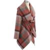 imageCHICWISH Womens Turn Down Shawl Collar Earth Tone Check Asymmetric Hemline Wool Blend CoatCoral