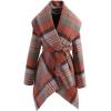 imageCHICWISH Womens Turn Down Shawl Collar Earth Tone Check Asymmetric Hemline Wool Blend CoatCoral
