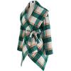 imageCHICWISH Womens Turn Down Shawl Collar Earth Tone Check Asymmetric Hemline Wool Blend CoatGreen
