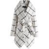 imageCHICWISH Womens Turn Down Shawl Collar Earth Tone Check Asymmetric Hemline Wool Blend CoatGrid in Offwhite