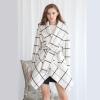 imageCHICWISH Womens Turn Down Shawl Collar Earth Tone Check Asymmetric Hemline Wool Blend CoatGrid in Offwhite