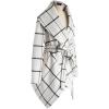 imageCHICWISH Womens Turn Down Shawl Collar Earth Tone Check Asymmetric Hemline Wool Blend CoatGrid in Offwhite