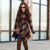 imageCHICWISH Womens Turn Down Shawl Collar Earth Tone Check Asymmetric Hemline Wool Blend CoatPlum
