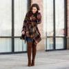 imageCHICWISH Womens Turn Down Shawl Collar Earth Tone Check Asymmetric Hemline Wool Blend CoatPlum