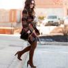 imageCHICWISH Womens Turn Down Shawl Collar Earth Tone Check Asymmetric Hemline Wool Blend CoatPlum