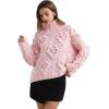 imageCHICWISH Womens Turtleneck Sweater Heart Pom Pom Pullover Sweaters Long Sleeve Loose Chunky Knit Sweater TopsPink