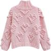 imageCHICWISH Womens Turtleneck Sweater Heart Pom Pom Pullover Sweaters Long Sleeve Loose Chunky Knit Sweater TopsPink