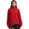imageCHICWISH Womens Turtleneck Sweater Heart Pom Pom Pullover Sweaters Long Sleeve Loose Chunky Knit Sweater TopsRed