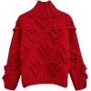 imageCHICWISH Womens Turtleneck Sweater Heart Pom Pom Pullover Sweaters Long Sleeve Loose Chunky Knit Sweater TopsRed