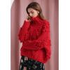 imageCHICWISH Womens Turtleneck Sweater Heart Pom Pom Pullover Sweaters Long Sleeve Loose Chunky Knit Sweater TopsRed