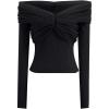 imageCHICWISH Women Black Off Shoulder Knit Top Sexy Long Sleeve Mesh Spliced Night Out Tunics TopsBlack