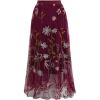 imageCHICWISH Women Floral Embroidered Tulle Skirt Flared A Line High Elastic Waist Mesh DoubleLayered Midi SkirtBurgundy