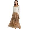 imageCHICWISH Women Floral Embroidered Tulle Skirt Flared A Line High Elastic Waist Mesh DoubleLayered Midi SkirtCamel