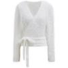 imageCHICWISH Women Fuzzy V Neck Wrap Knit Top Tie Waist Knot Long Sleeve Soft Pullover Sweater Casual Fall Winter Solid TopWhite