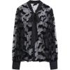imageCHICWISH Women Mesh Tops Velvet Bats Printed Casual Shirt Self Tie Knot V Neck Long Sleeve Halloween Holiday Buttoned BlouseBlack