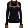 imageCHICWISH Womens Long Sleeve Fall Fashion BlackCream Square Neck Knit Top Split Bell Cuffs Pullover Casual SweaterBlack