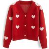 imageCHICWISH Womens RedIvory Soft Heart Cropped Knit CardiganRed